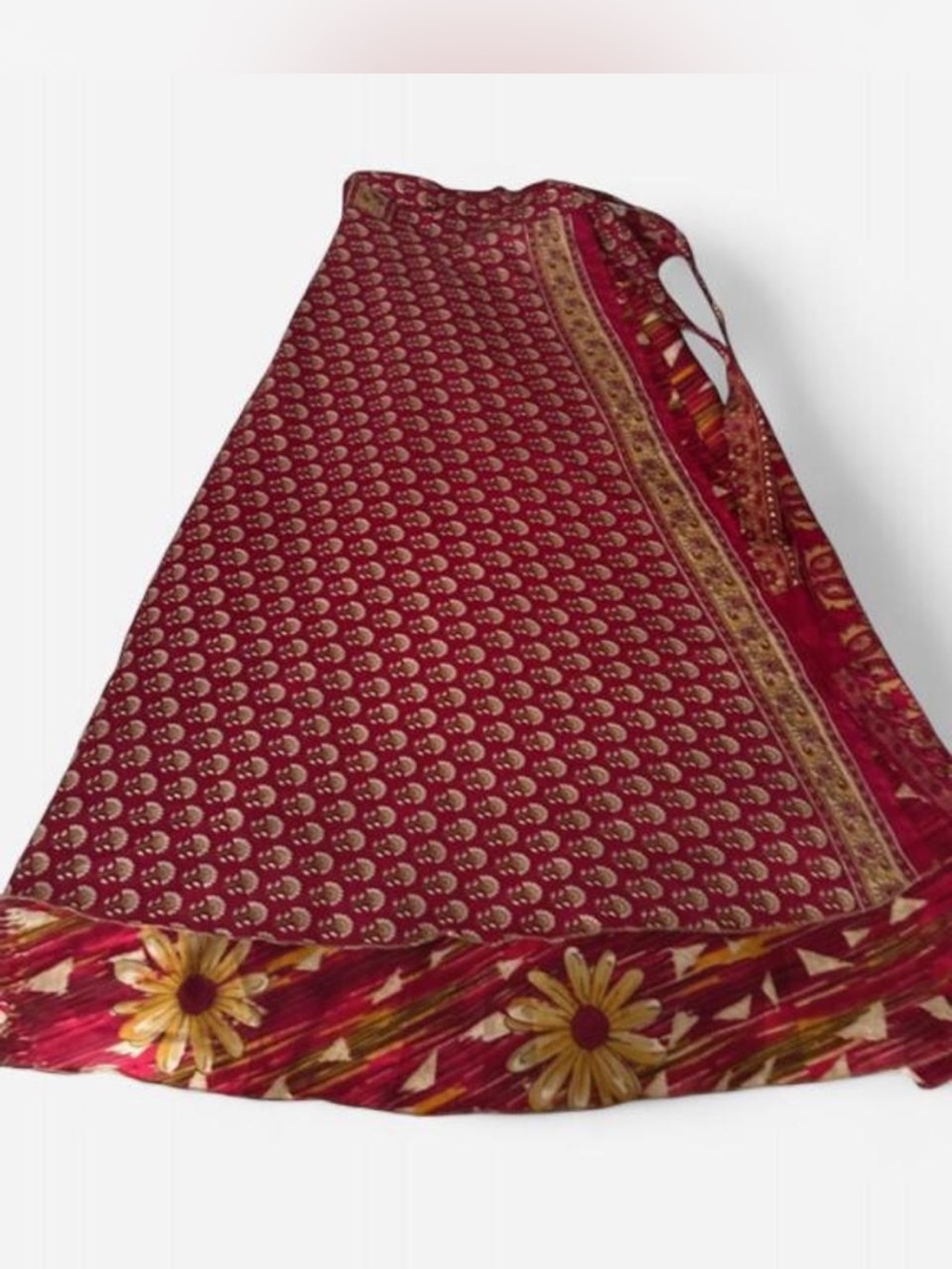 Earthbound Wrap Maroon Floral Print A-Line Women’s Skirt OS